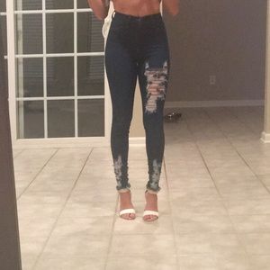 Barely worn fashion nova dark wash destroyed jeans